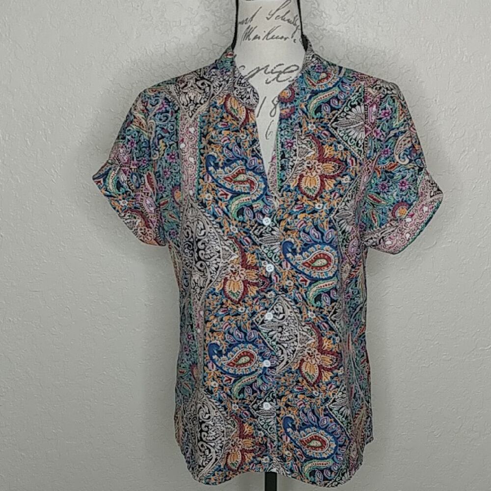 Multicolored Paisley Button Front Shirt Size M